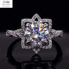 IGI 1.50Ct F VS1 Round Lab Grown Diamond Engagement Ring Halo 14K White Gold picture