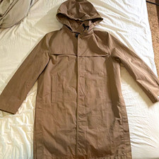 Diesel Men’s Beige Hooded Long Parka Coat, Cotton, Zip/Button, Size M picture
