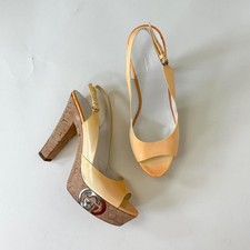 Y2k gucci ombre patent leather slingback cork platform heels picture
