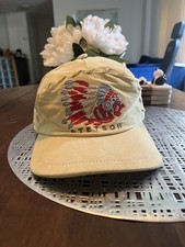 Stetson Suede Embroidered Indian Stitched Cream Baseball Hat Strap rare vintage  picture
