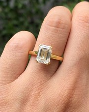 3.00 Ct Real Emerald Cut Lab Grown Diamond AnniversRing in Solid 14K Yellow Gold picture