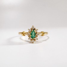 Vintage 18k Gold, Diamond and Emerald Marquise Ring picture