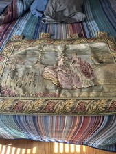 Vintage French Beautiful Floral Tapestry  Medieval Room Wall Hanging 35” x 25”  picture