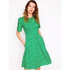 Boden Louisa Short Jersey Dress Green White Polka Dot size 4 R picture