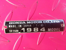 1984 Honda XR350R Aluminum plate Tag Badge Emblem Label Steering Head Frame Neck picture