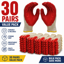 30 Pairs Work Gloves Latex Coated Grip Safety Gloves Free Size Bulk Pack picture