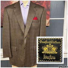 Vintage Oxxford Clothes Merino Wool Silk Blazer Sport Coat Mens 50R Brown/Blue picture