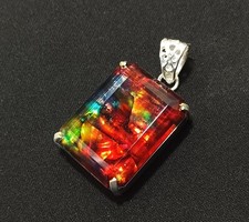 62.95Ct Natural Ammolite Doublet Rainbow Pendant With Chain Multi Color Gemstone picture