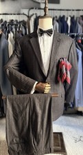 LNWOT EXCEPTIONAL Charcoal Gray Striped 100% Cashmere Brioni Suit 44R US 54R IT picture