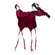 NEW Frederick's of Hollywood Georgine Satin & Eyelash Edge Red & Black Corset M picture