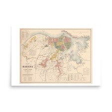 Vintage Map Havan Cuba 1881 Retro Illustrated Print Wall Art Home Decor Gift picture