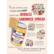 1941 Kraft Miracle Sandwich Spread Original Vintage Print Ad picture