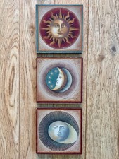 Vintage 90s Mary Beth Zeitz Set 3 Plaque Prints Moon Sun Celestial Whimsigoth picture