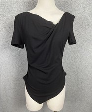 Zesica  Women's Short Sleeve Asymmetrical Hem Drape Top Black Size Small NWT's. picture