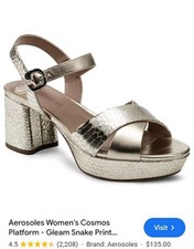 Aerosoles Cosmos Gold Leather Sandals 👡 Size 6.5 Heels Strap Animal Print New picture