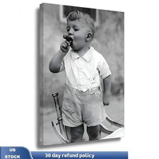 Vintage Photo Poster, Little Boy Smoking Cigar, HD Black White Canvas Art picture