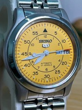 Vintage Seiko 5 Automatic 21 Jewels Japan Made Yellow Dial Watch For Mens picture