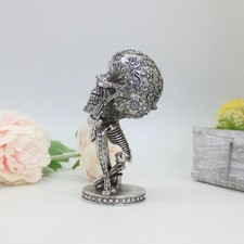 SHINNYGIFTS Metal Crafts Silver Skull Trinket box Decorated with Czech crystals picture