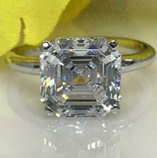 4.5Ct Asscher Cut Lab Created Diamond Engagement Gift 14K White Gold Finish Ring picture