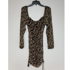 Jump Apparel Leopard Print Ruched Long Sleeve Bodycon Mini Holiday Homecoming M picture