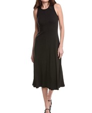 NEW THEORY (Size M) Black Racer Compact Rib Midi Dress - MSRP $215.00 picture