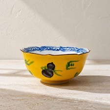 Vintage Tachikichi Japanese Bowl | Yellow Takara Zukushi Scalloped Serving Bowl picture