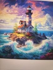 20x20cm Full Diamond Painting Stormy Lighthouse.  New complete  kit. picture
