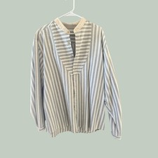 Wah Maker Frontier Vintage Mens XL Striped Bib Front Band Collar Shirt USA Made picture