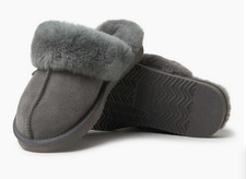 Dearfoams DLuxe Sydney Genuine Shearling Slippers Women Size 7 Gray Fireside New picture