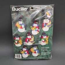 Vintage 1996 Bucilla Musical Snowmen Felt Applique Ornament Kit 83409 Set of 8 picture