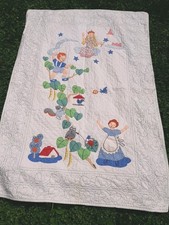 Vtg 1940s50s Hand Appliqued Childs Quilt Jack and the Beanstalk Fairy-tale  picture