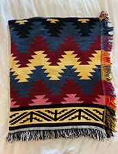 Vintage Crown Crafts Southwestern Woven Throw Blanket 100% Cotton USA 53x61 picture