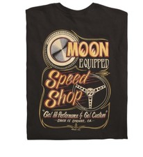 Men's Mooneyes Moon Equipped Speed Shop T-Shirt Black Cotton MQT136BK picture