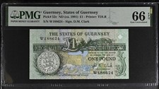 Guernsey 1 One Pound 1991 Pick 52c PMG 66 Gem Uncirculated EPQ picture