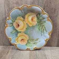 Vintage Tirschenreuth Bavaria Germany Floral  Plate Yellow Roses Gold Trim 13” picture