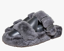 Ugg Fuzz Yea Slides Women's 11 Gray Shearling Slippers Double Strap Comfort picture