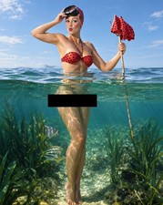 Surprise Catch Vintage pin-up 11 x 14