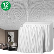 Art3d 12PCS 24x24 PVC Ceiling Tiles 3D Waterproof Paintable Wall Panels 48 sq.ft picture