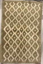 Moroccan Vintage Rug 2’1” X 3’5” — 1940s Antique Mat With High Pile — Olive picture