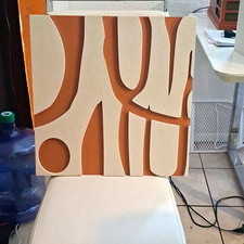 Abstract Geometric Painting on Panel Tan & Brown, Unframed, Hanging Hardware picture