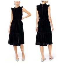 Nwot J Crew Velvet Sleeveless Ruffle Trim Tiered A-Line Dress Black BM066 Sz 4 picture