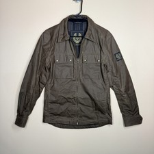 Belstaff Gold Logo Waxed Canvas Motorcycle Jacket Brown Full Zip Men's Small S picture