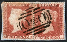 1855 SG Z10 1d RED BROWN RARE CRIMEA SINGLE OXO CANCEL PAIR ON PIECE (EH/FI) picture