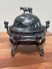 Antique Victorian Taunton Silver Plate Cow Lidded Butter Dish 1032 w/ Insert picture