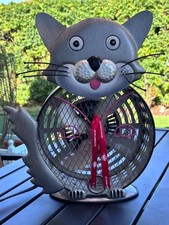 HIMALAYAN BREEZE HBM-7003 MEDIUM SIZE CAT FAN METAL BLADES IRON WORK SCULPTURE  picture