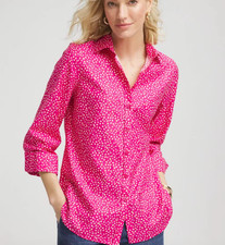 Chico's No Iron Pink Cheetah Stretch Shirt Button-Up Career Preppy Classic Sz L picture