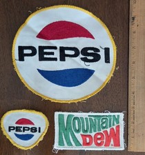 Vintage 1970s/80s Pepsi Mountain Dew New Old Stock Employee Patches EXC Cond picture