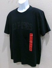 NWOT Gap 1969 Logo Men's MEDIUM BLACK T-Shirt 100% Cotton short sleeve Midweight picture