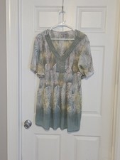 Catherines Green Palm-Print V-Neck Beaded Blouse picture