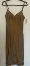 DOSA Vintage 100% Silk Ruffle Hem Slip Dress V Neck Gold Metallic Sz 2 NWT picture